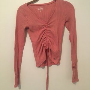 hollister pink cropped long sleeve top
